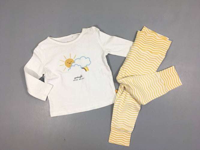 Pyjama 2pcs jersey blanc soleil/jaune rayé blanc, moins cher chez Petit Kiwi