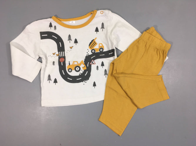 Pyjama 2pcs jersey blanc/moutarde chantier Légèrement bouloché, moins cher chez Petit Kiwi