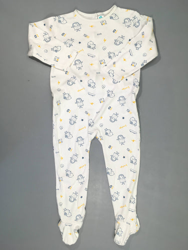 Pyjama jersey blanc monstres bleus, moins cher chez Petit Kiwi