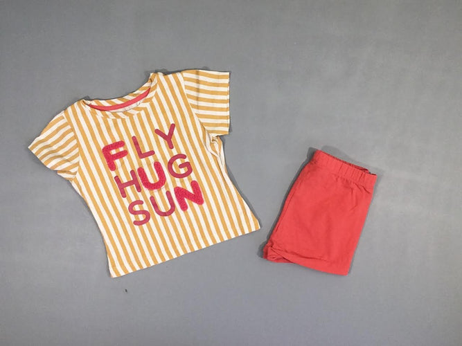 T-shirt m.c jaune moutarde ligne fly + short rose, moins cher chez Petit Kiwi