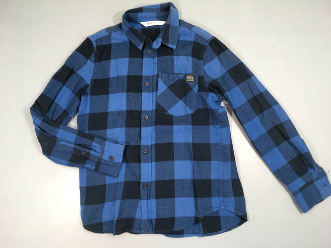 Chemise m.l flanelle à carreaux bleu foncé-légèrement boulochée, moins cher chez Petit Kiwi