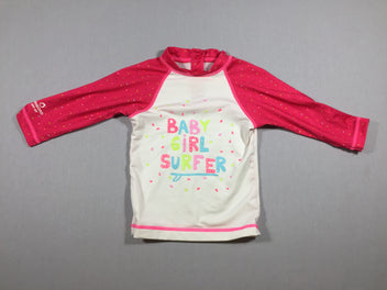 T-shirt m.l anti-UV blanc/fushia Baby girl Surfer (taille estimée)