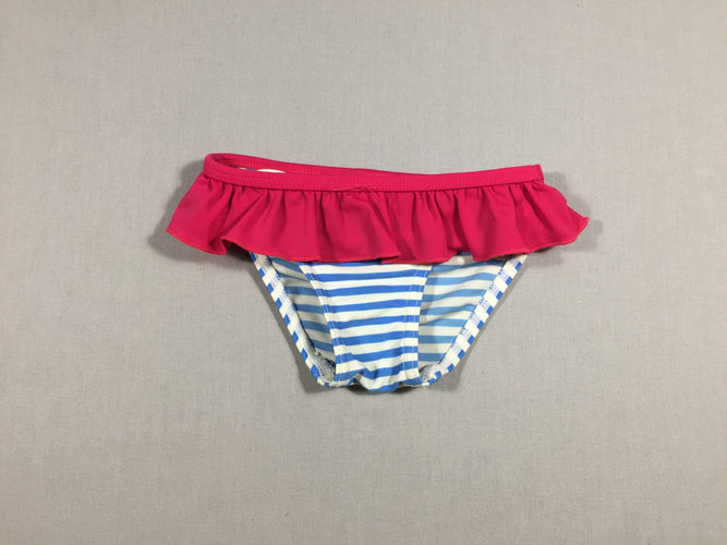 Culotte de maillot lignée blanc/bleu - volant fushia, moins cher chez Petit Kiwi