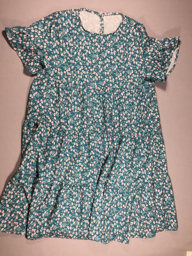 Robe m.c turquoise fleurie - large et fluide - taille estimée, moins cher chez Petit Kiwi