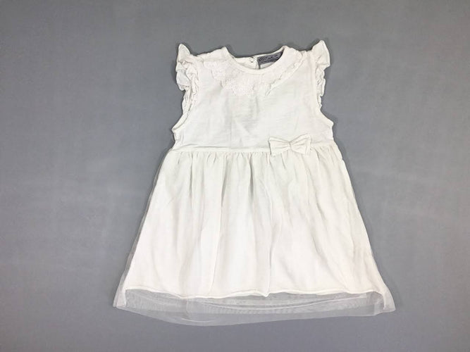 Robe m.c jersey blanche bas tulle, moins cher chez Petit Kiwi