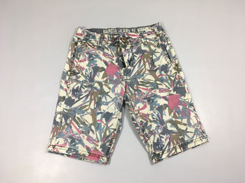 Bermuda chino beige motifs bordeaux/bleu/kaki