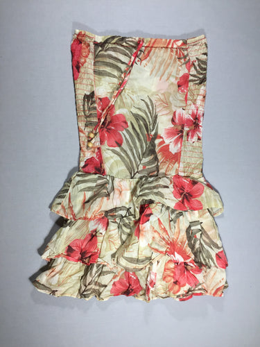 Bershka - Robe bustier - brun clair/fleurs roses/ feuilles vertes - S, moins cher chez Petit Kiwi