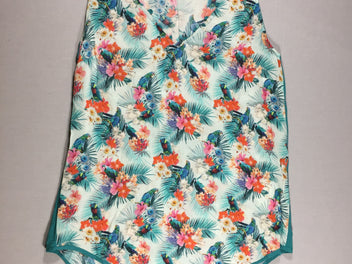 Blouse s.m fleurie - épaules turquoises - 34