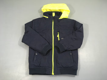 Veste zippée bleu foncé à capuche amovible jaune néon A75