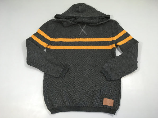 Pull à capuche gris foncé rayé orange, moins cher chez Petit Kiwi