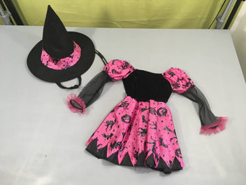 Déguisement robe sorcière noir/rose + chapeau