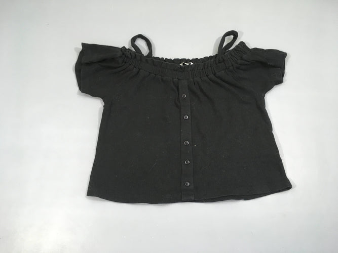 Crop Top noir m.c côtelé boutons garnitures, moins cher chez Petit Kiwi