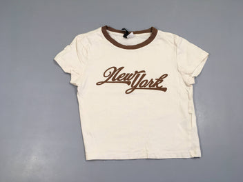 T-shirt m.c cropped beige bord brun New York