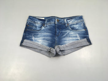 Short en jean à revers effet effiloché