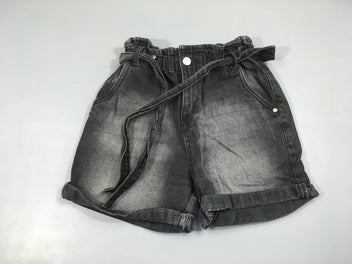 Short à revers en jean noir effet délavé + ceinture textile taille élastique