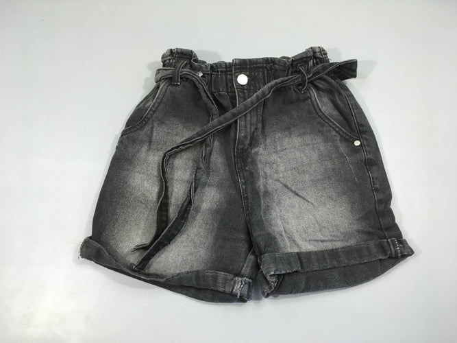 Short à revers en jean noir effet délavé + ceinture textile taille élastique, moins cher chez Petit Kiwi