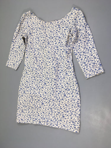 Robe manches 3/4 blanche fleurie bleu laçage au dos, moins cher chez Petit Kiwi