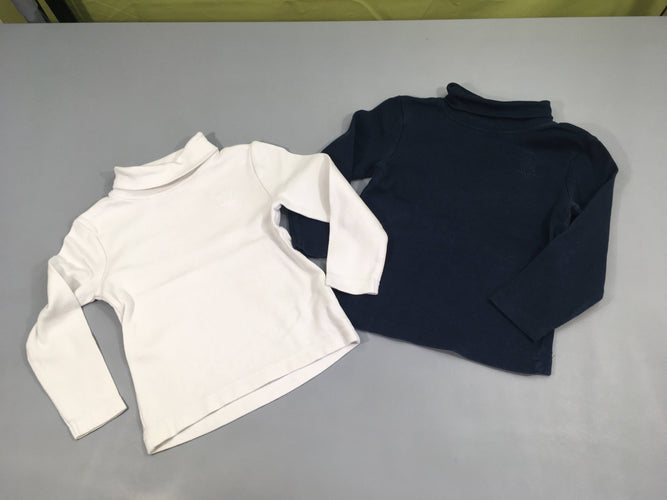 2 T-shirt m.l col roulé blanc/bleu, moins cher chez Petit Kiwi