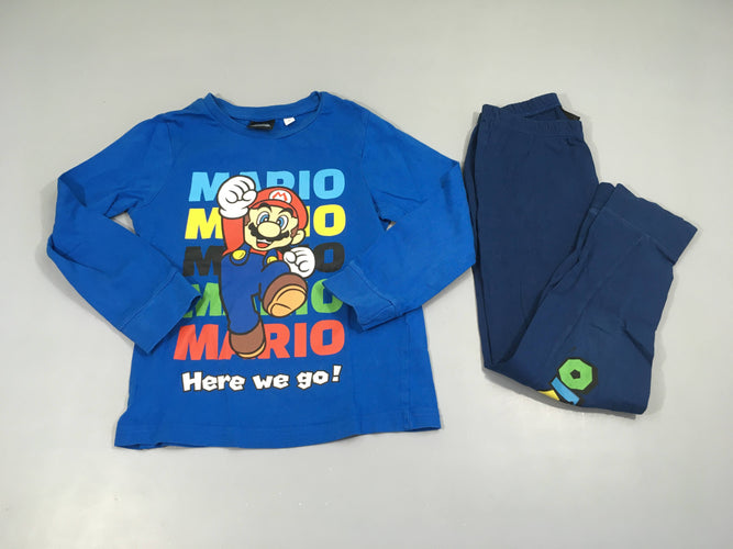 Pyjama 2pcs jersey m.l bleu Mario, petit trou à l'arrière, moins cher chez Petit Kiwi