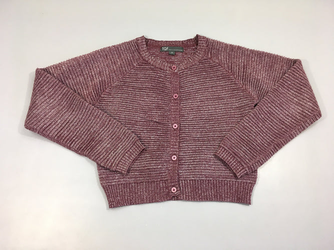 Gilet mauve côtelé fil irisé, moins cher chez Petit Kiwi