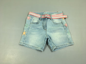 Short en jean clair broderies étoiles + ceinture