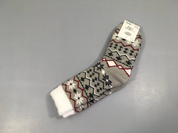 NEUF chaussettes épaisses grises motif hiver, 31-34