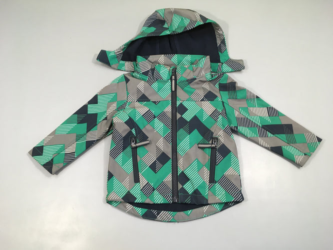 Veste softshell zippé vert/gris à capuche amovible, moins cher chez Petit Kiwi