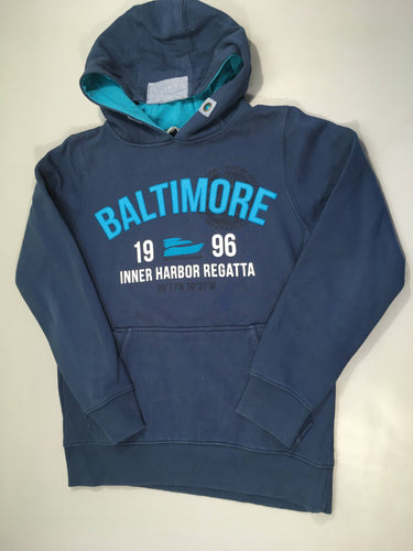 Sweat bleu foncé Baltimore à capuche, légèrement bouloché, moins cher chez Petit Kiwi