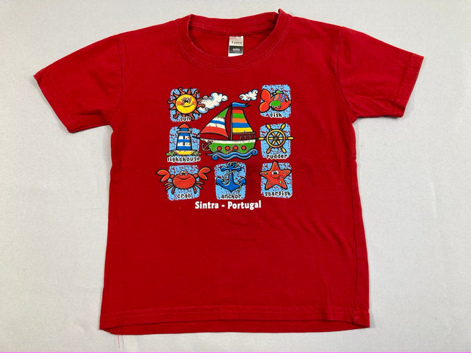 T-shirt m.c rouge bateau, moins cher chez Petit Kiwi