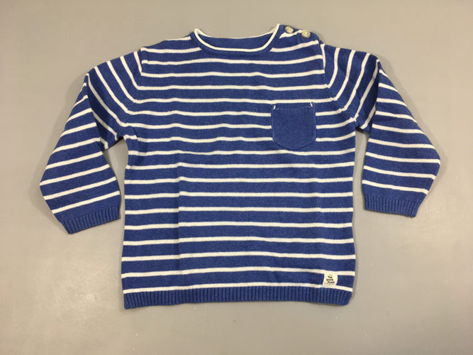 Pull bleu rayé blanc, moins cher chez Petit Kiwi