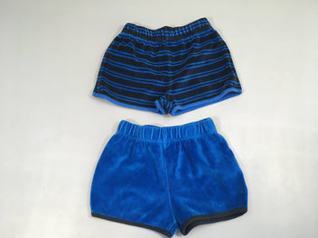 2 shorts velours bleu rayé bleu marine