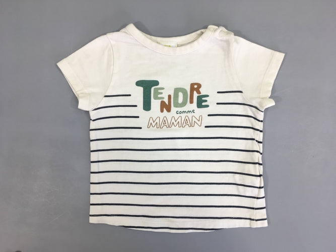 T-shirt m.c blanc rayé bleu Tendre comme Maman, moins cher chez Petit Kiwi