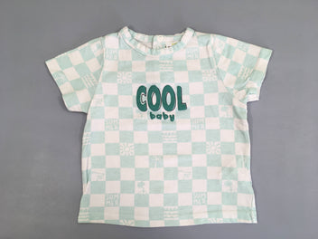 T-shirt m.c blanc à carreaux turquoise COOL