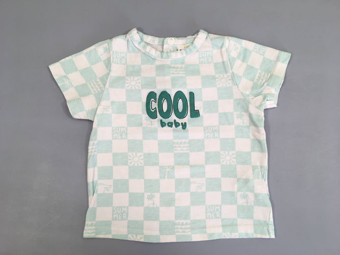 T-shirt m.c blanc à carreaux turquoise COOL, moins cher chez Petit Kiwi