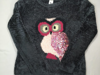 Pull duveteux gris hibou sequins