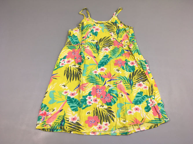 Robe fines bretelles coton jaune feuilles, moins cher chez Petit Kiwi