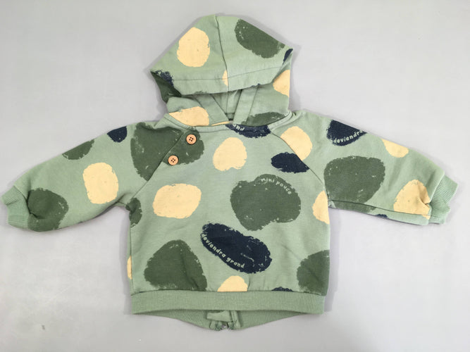 Sweat à capuche vert zippé au dos motifs taches bleu beige, moins cher chez Petit Kiwi