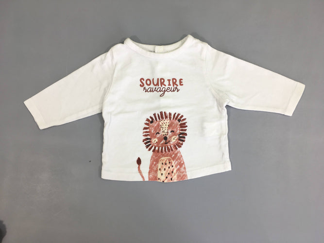 T-shirt m.l blanc Sourire Lion, moins cher chez Petit Kiwi