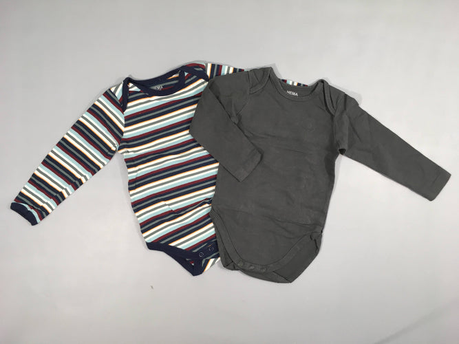 2 Bodies m.l gris foncé rayé multicolore, moins cher chez Petit Kiwi