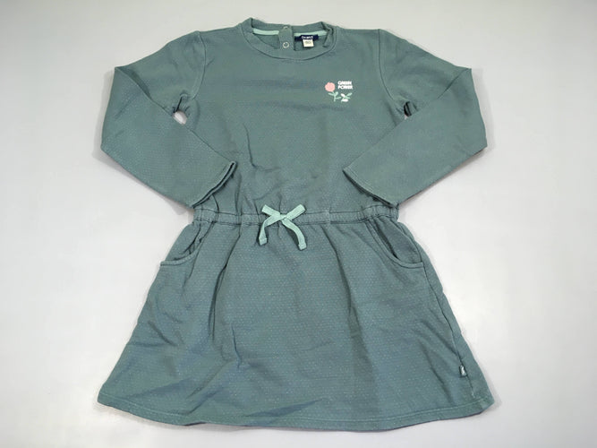 Robe m.l molleton vert pois argentés fleurs, moins cher chez Petit Kiwi