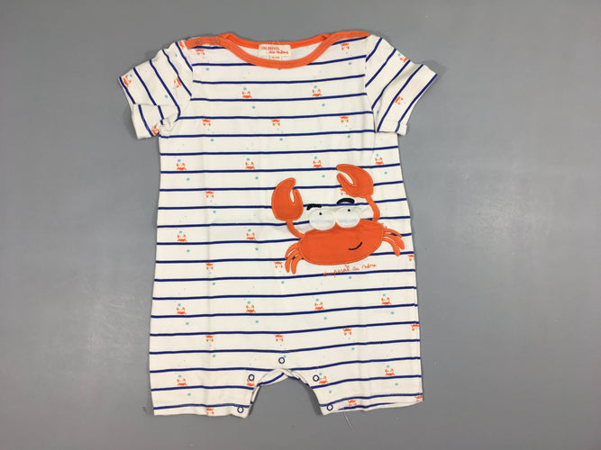 Combishort jersey blanc rayé bleu orange crabe relief, moins cher chez Petit Kiwi