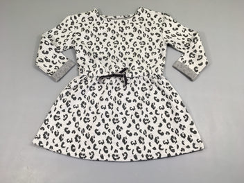 Robe m.l molleton blanc/gris léopard, boulochée