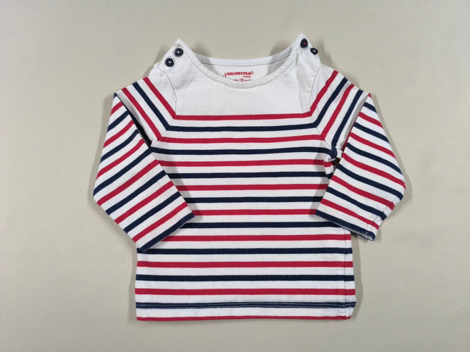 T-shirt m.l blanc rayé rouge/bleu marine, moins cher chez Petit Kiwi