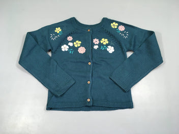 Gilet bleu fleurs brodées 5% laine