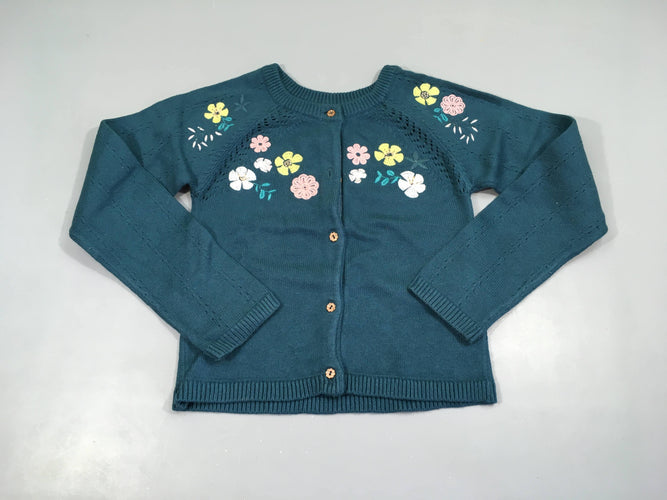 Gilet bleu fleurs brodées 5% laine, moins cher chez Petit Kiwi