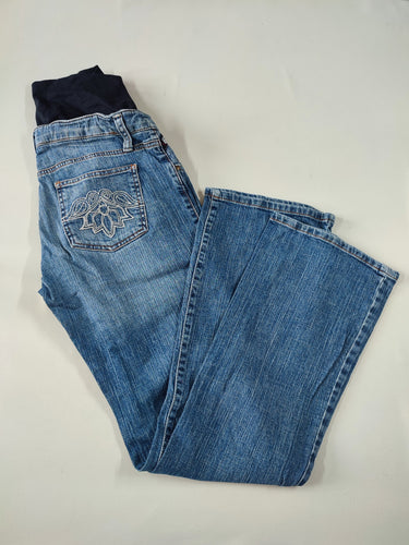 Jeans bleu bootcut broderie poches arrières, moins cher chez Petit Kiwi