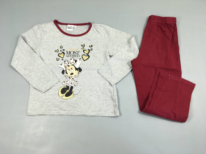 Pyjama 2pcs jersey gris chiné/bordeaux Minnie, moins cher chez Petit Kiwi