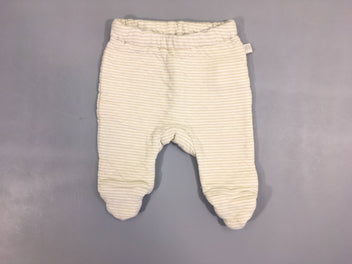 Pantalon à pieds molleton blanc rayé beige