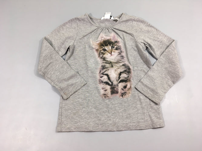 T-shirt m.l gris chiné chat strass, moins cher chez Petit Kiwi