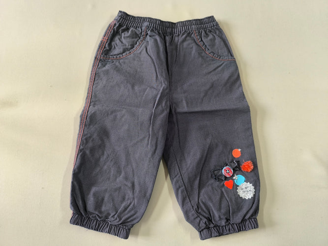 Pantalon à carreaux gris foncé paillettes "Miam Miam" pompon, moins cher chez Petit Kiwi